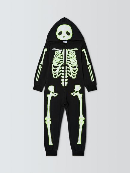 John Lewis Kids' Neon Glow in the Dark Skeleton Onesie, Black, Black