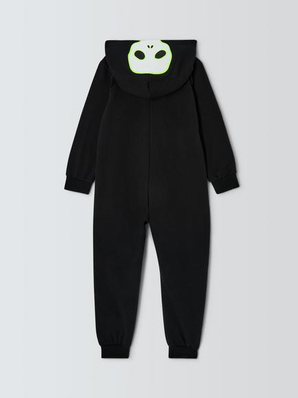 John Lewis Kids' Neon Glow in the Dark Skeleton Onesie, Black - view 2, Black