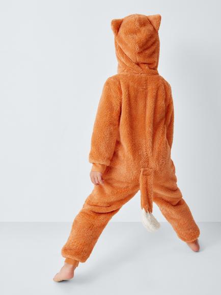 John Lewis Kids' Fox Fleece Onesie, Orange - view 2, Orange