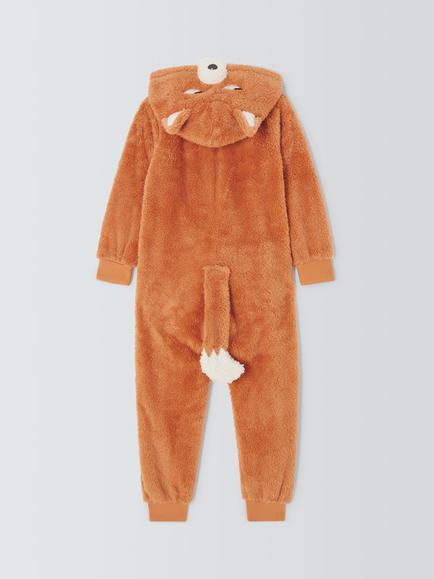 John Lewis Kids' Fox Fleece Onesie, Orange - view 2, Orange