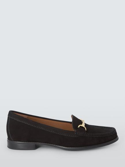 John Lewis Augusta Suede Snaffle Trim Moccasins, Black, Black
