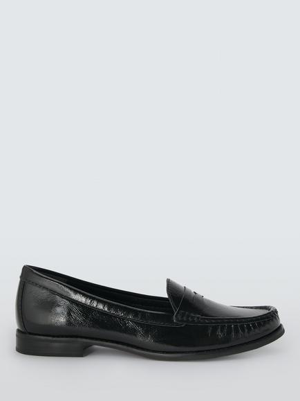 John Lewis Pennie Patent Leather Loafers, Black, Black