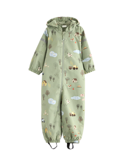 Lindex Baby Printed Puddle Suit, Dusty Green, Dusty Green