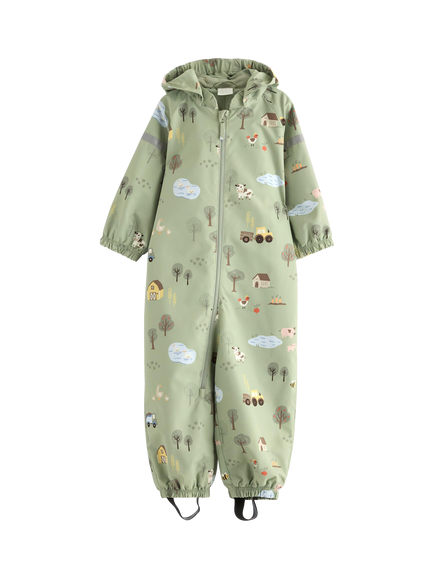 Lindex Baby Printed Puddle Suit, Dusty Green, Dusty Green