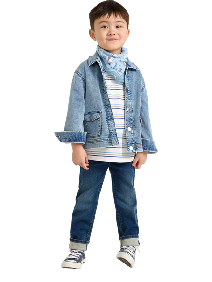 Lindex Kids' Button Front Denim Jacket, Blue, Blue