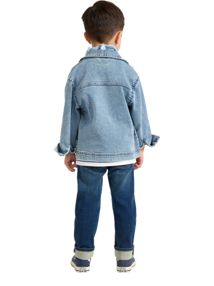 Lindex Kids' Button Front Denim Jacket, Blue - view 2, Blue