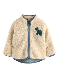 Lindex Baby Dinosaur Embroidery Outdoor Coat, Light Beige, Light Beige