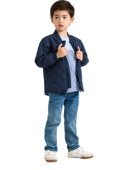 Lindex Kids' Quilted Zip Front Jacket, Dark Blue, Dark Blue