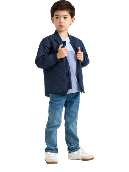 Lindex Kids' Quilted Zip Front Jacket, Dark Blue, Dark Blue