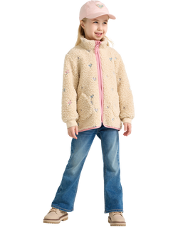 Lindex Kids' Floral Embroidered Pile Jacket, Light Beige, Light Beige