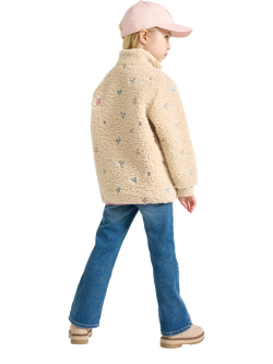 Lindex Kids' Floral Embroidered Pile Jacket, Light Beige - view 2, Light Beige