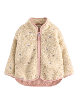 Lindex Kids' Floral Zip Front Pile Jacket, Light Beige, Light Beige