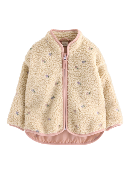 Lindex Kids' Floral Zip Front Pile Jacket, Light Beige, Light Beige