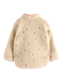 Lindex Kids' Floral Zip Front Pile Jacket, Light Beige - view 2, Light Beige