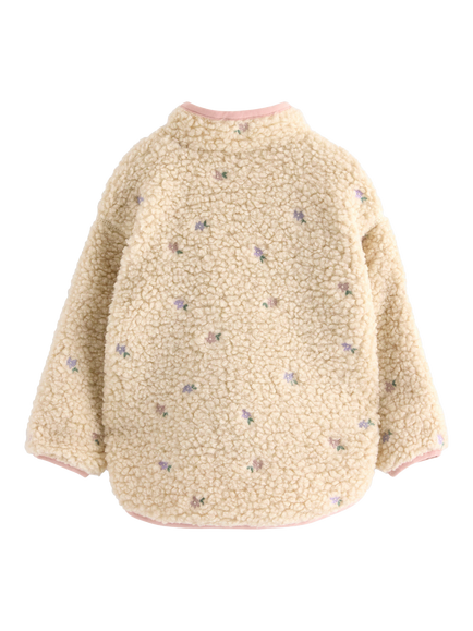 Lindex Kids' Floral Zip Front Pile Jacket, Light Beige - view 2, Light Beige