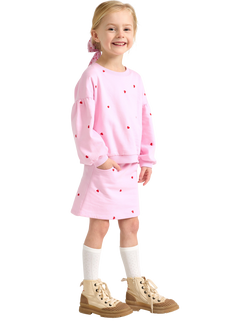 Lindex Kids' Embroidered Heart A-Line Mini Skirt, Light Pink, Light Pink