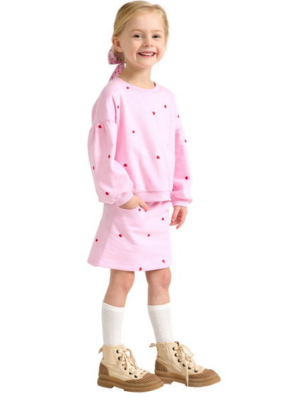 Lindex Kids' Embroidered Heart A-Line Mini Skirt, Light Pink, Light Pink