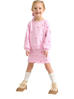 Lindex Kids' Embroidered Heart A-Line Mini Skirt, Light Pink - view 2, Light Pink