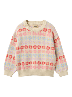 WHEAT Kids' Harlow Knitted Long Sleeve Jumper, Sandshell - view 2, Sandshell