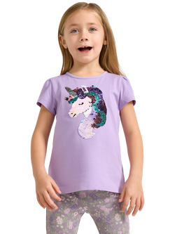 Lindex Kids' Short Sleeve Sequin Unicorn T-Shirt, Lilac