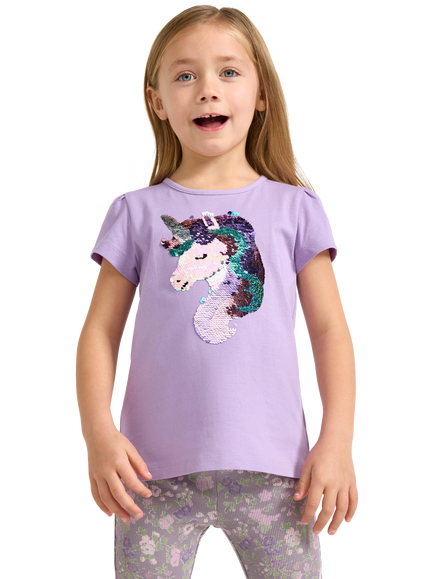 Lindex Kids' Short Sleeve Sequin Unicorn T-Shirt, Lilac