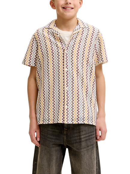Jack & Jones Kids' Short Sleeve Crochet Shirt, Snow White, Snow White