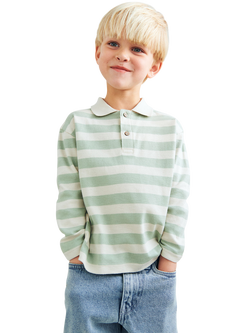 WHEAT Kids' Fred Long Sleeve Stripe Polo Shirt, Mint, Mint
