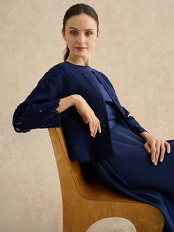 Hobbs Syon Crochet Knit Jacket, Navy, Navy