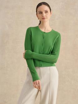 Hobbs Dianna Pointelle Sleeve Cardigan, Emerald Green, Emerald Green