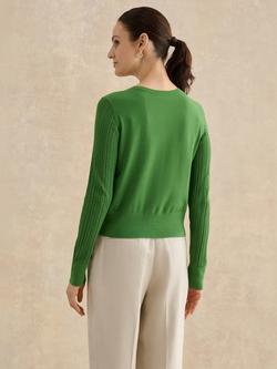 Hobbs Dianna Pointelle Sleeve Cardigan, Emerald Green - view 2, Emerald Green