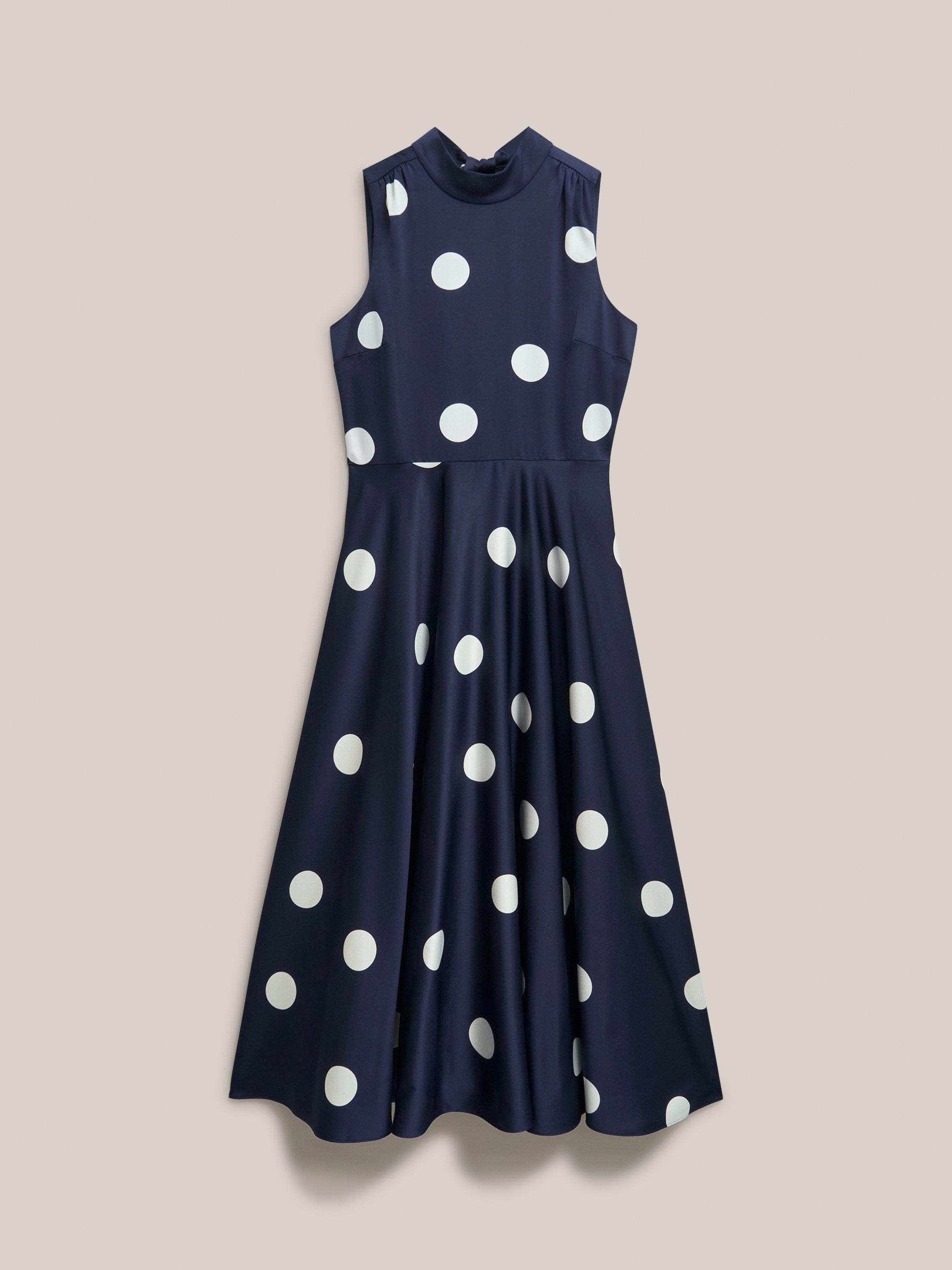 Hobbs Mia Polka Dot Satin Dress, Navy/White