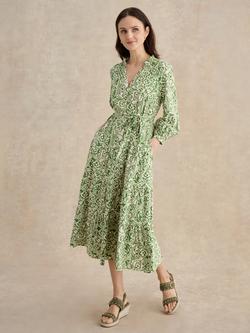 Hobbs Petite Amaris Floral Tiered Dress, Green/Cream, Green/Cream