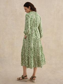 Hobbs Petite Amaris Floral Tiered Dress, Green/Cream - view 2, Green/Cream