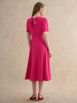 Hobbs Petite Camille Hammered Satin Midi Dress, Bright Pink - view 2, Bright Pink
