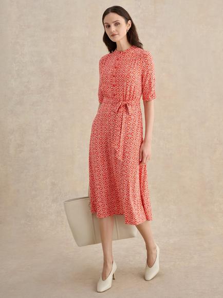 Hobbs Petite Cathy Abstract Dress, Red/Ivory, Red/Ivory