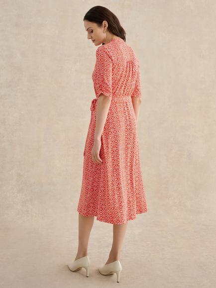 Hobbs Petite Cathy Abstract Dress, Red/Ivory - view 2, Red/Ivory