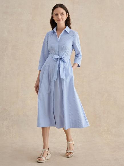 Hobbs Petite Jane Stripe Shirt Dress, Blue/Ivory, Blue/Ivory
