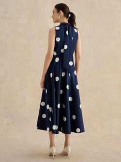Hobbs Petite Mia Polka Dot Satin Dress, Midnight Ivory - view 2, Midnight Ivory