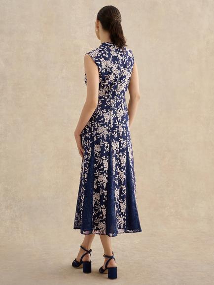 Hobbs Petite Quin Floral Godet Dress, Midnight/Blush - view 2, Midnight/Blush