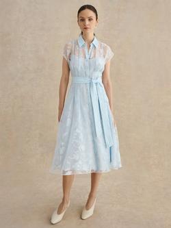 Hobbs Petite Tess Burnout Floral Dress, Blue, Blue