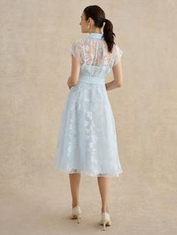 Hobbs Petite Tess Burnout Floral Dress, Blue - view 2, Blue