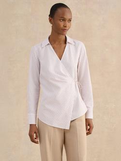 Hobbs Kinsley Pinstripe Wrap Shirt, White/Pink, White/Pink