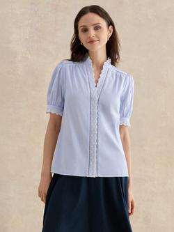 Hobbs Naima Stripe Scallop Shirt, Blue/White, Blue/White