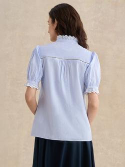 Hobbs Naima Stripe Scallop Shirt, Blue/White - view 2, Blue/White