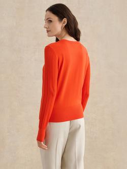 Hobbs Dianna Pointelle Sleeve Jumper, Tomato Orange - view 2, Tomato Orange