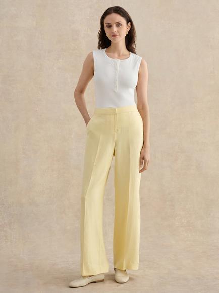 Hobbs Petite Adalee Wide Leg Pure Linen Trousers, Yellow, Yellow