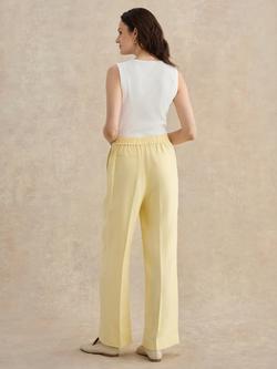 Hobbs Petite Adalee Wide Leg Pure Linen Trousers, Yellow - view 2, Yellow