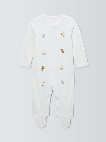 John Lewis Baby Supima Cotton Embroidered Sleepsuit, White, White