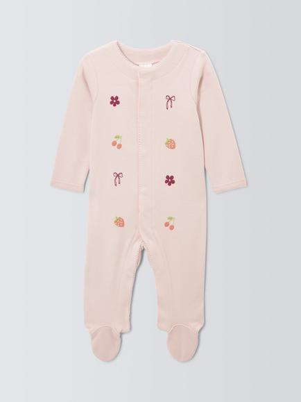 John Lewis Baby Supima Cotton Embroidered Sleepsuit, Pink, Pink