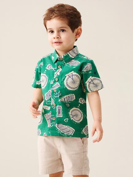 Angel & Rocket Baby City Print Shirt, Green, Green